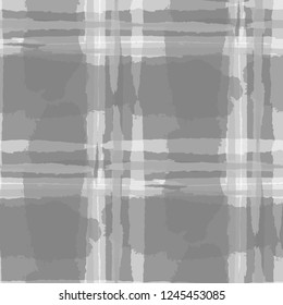 Tartan. Seamless Grunge Pattern with Hand Painted Crossing Lines for Swimwear, Upholstery, Textile. Rustic Check Texture. Vector Seamless Tartan.