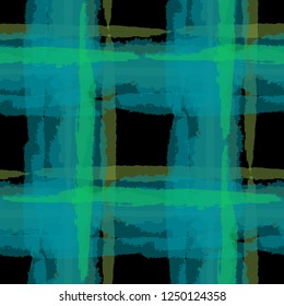 Tartan. Seamless Grunge Pattern with Hand Painted Crossing Stripes for Print, Upholstery, Cloth. Rustic Check Texture. Vector Seamless Kilt Texture.