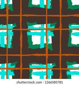 Tartan. Seamless Grunge Pattern with Hand Painted Crossing Lines for Print, Upholstery, Cloth. Rustic Check Texture. Vector Seamless Tartan. Scottish Ornament