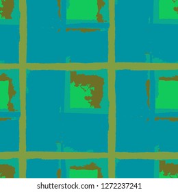 Tartan. Seamless Grunge Pattern with Hand Painted Crossing Lines for Swimwear, Fabric, Textile. Rustic Check Texture. Vector Seamless Tartan. Scottish Ornament