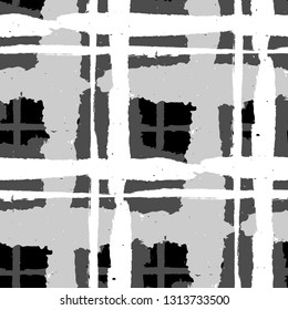Tartan. Seamless Grunge Pattern with Hand Painted Crossing Stripes for Swimwear, Upholstery, Textile. Rustic Check Texture. Vector Seamless Kilt Texture.