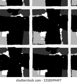 Tartan. Seamless Grunge Pattern with Hand Painted Crossing Brush Strokes for Wallpaper, Linen, Cloth. Rustic Check Texture. Vector Seamless Plaid. Scottish Ornament