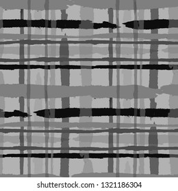 Tartan. Seamless Grunge Pattern with Hand Painted Crossing Stripes for Print, Upholstery, Textile. Rustic Check Texture. Vector Seamless Kilt Texture.