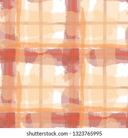 Tartan. Seamless Grunge Pattern with Hand Painted Crossing Stripes for Wrapping Paper, Linen, Sportswear. Rustic Check Texture. Vector Seamless Kilt Texture. Scottish Ornament