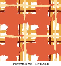 Tartan. Seamless Grunge Pattern with Hand Painted Crossing Lines for Swimwear, Upholstery, Textile. Rustic Check Texture. Vector Seamless Plaid. Scottish Ornament