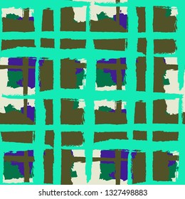 Tartan. Seamless Grunge Pattern with Hand Painted Crossing Lines for Print, Upholstery, Cloth. Rustic Check Texture. Vector Seamless Tartan.