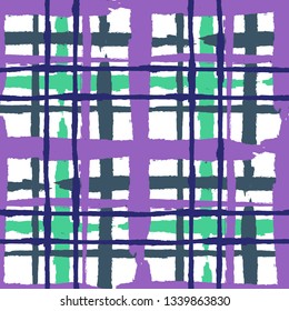 Tartan. Seamless Grunge Pattern with Hand Painted Crossing Lines for Print, Linen, Cloth. Rustic Check Texture. Vector Seamless Tartan.