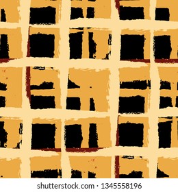 Tartan. Seamless Grunge Pattern with Hand Painted Crossing Brush Strokes for Wrapping Paper, Linen, Sportswear. Rustic Check Texture. Vector Seamless Plaid Texture.