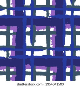 Tartan. Seamless Grunge Pattern with Hand Painted Crossing Brush Strokes for Print, Upholstery, Cloth. Rustic Check Texture. Vector Seamless Tartan. Scottish Ornament