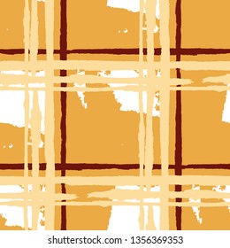 Tartan. Seamless Grunge Pattern with Hand Painted Crossing Lines for Print, Upholstery, Textile. Rustic Check Texture. Vector Seamless Tartan. Scottish Ornament