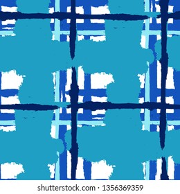 Tartan. Seamless Grunge Pattern with Hand Painted Crossing Stripes for Print, Linen, Cloth. Rustic Check Texture. Vector Seamless Plaid. Scottish Ornament