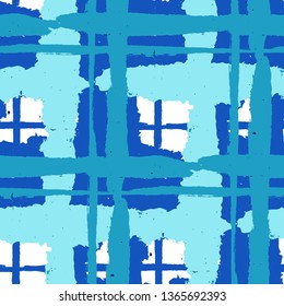 Tartan. Seamless Grunge Pattern with Hand Painted Crossing Lines for Print, Linen, Cloth. Rustic Check Texture. Vector Seamless Plaid. Scottish Ornament