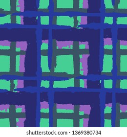 Tartan. Seamless Grunge Pattern with Hand Painted Crossing Lines for Print, Upholstery, Textile. Rustic Check Texture. Vector Seamless Kilt Texture. Scottish Ornament