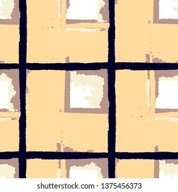 Tartan. Seamless Grunge Pattern with Hand Painted Crossing Lines for Print, Linen, Cloth. Rustic Check Texture. Vector Seamless Plaid Texture.