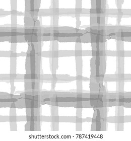 Tartan. Seamless Grunge Pattern with Hand Painted Crossing Brush Strokes for Wallpaper, Linen, Sportswear. Rustic Check Texture. Vector Seamless Plaid. Scottish 
Ornament