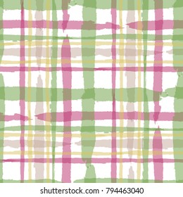 Tartan. Seamless Grunge Pattern with Hand Painted Crossing Brush Strokes for Print, Upholstery, Cloth. Rustic Check Texture. Vector Seamless Plaid. Scottish 
Ornament