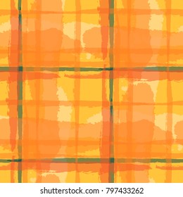 Tartan. Seamless Grunge Pattern with Hand Painted Crossing Stripes for Wallpaper, Linen, Cloth. Rustic Check Texture. Vector Seamless Plaid. Scottish 
Ornament