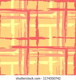 Tartan. Seamless Grunge Stripes. Abstract Texture with Horizontal and Vertical Dry Brush Strokes. Scribbled Grunge Rapport for Print, Fabric, Textile.  Scottish Motiff. Vector Texture.