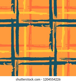 Tartan. Seamless Grunge Stripes. Abstract Texture with Horizontal and Vertical Brush Strokes. Scribbled Grunge Motif for Wallpaper, Cotton, Textile. Scottish Motiff. Vector Texture.