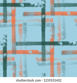 Tartan. Seamless Grunge Stripes. Abstract Texture with Horizontal and Vertical Strokes. Scribbled Grunge Rapport for Chintz, Curtain, Paper. Irish Ornament. Vector Texture.