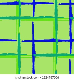 Tartan. Seamless Grunge Stripes. Abstract Texture with Horizontal and Vertical Dry Brush Strokes. Scribbled Grunge Rapport for Dress, Curtain, Tablecloth. Scottish Ornament. Vector Texture.