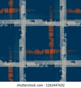 Tartan. Seamless Grunge Stripes. Abstract Texture with Horizontal and Vertical Strokes. Scribbled Grunge Pattern for Chintz, Linen, Paper. Scottish Motiff. Vector Texture.