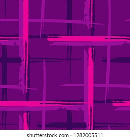Tartan. Seamless Grunge Stripes. Abstract Texture with Horizontal and Vertical Brush Strokes. Scribbled Grunge Motif for Chintz, Linen, Paper. Scottish Ornament. Vector Texture.