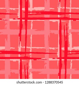 Tartan. Seamless Grunge Stripes. Abstract Texture with Horizontal and Vertical Dry Brush Strokes. Scribbled Grunge Rapport for Print, Cloth, Fabric. Scottish Motiff. Vector Texture.