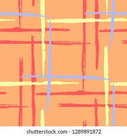 Tartan. Seamless Grunge Stripes. Abstract Texture with Horizontal and Vertical Dry Brush Strokes. Scribbled Grunge Rapport for Dress, Curtain, Tablecloth. Scottish Motiff. Vector Texture.