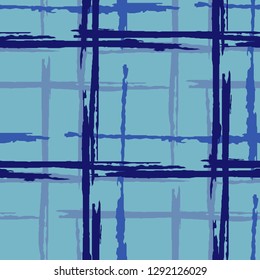 Tartan. Seamless Grunge Stripes. Abstract Texture with Horizontal and Vertical Dry Brush Strokes. Scribbled Grunge Motif for Print, Fabric, Textile.  Scottish Ornament. Vector Texture.