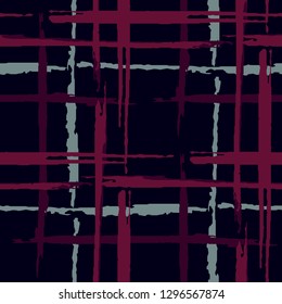 Tartan. Seamless Grunge Stripes. Abstract Texture with Horizontal and Vertical Brush Strokes. Scribbled Grunge Motif for Cotton, Print, Textile. Scottish Ornament. Vector Texture.