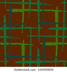 Tartan. Seamless Grunge Stripes. Abstract Texture with Horizontal and Vertical Dry Brush Strokes. Scribbled Grunge Motif for Cotton, Calico, Textile. Scottish Motiff. Vector Texture.