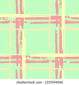 Tartan. Seamless Grunge Stripes. Abstract Texture with Horizontal and Vertical Brush Strokes. Scribbled Grunge Motif for Chintz, Curtain, Paper. Irish Ornament. Vector Texture.