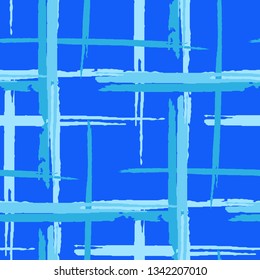 Tartan. Seamless Grunge Stripes. Abstract Texture with Horizontal and Vertical Dry Brush Strokes. Scribbled Grunge Motif for Cotton, Calico, Textile. Irish Ornament. Vector Texture.