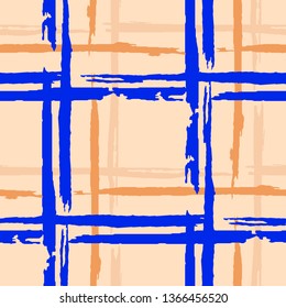 Tartan. Seamless Grunge Stripes. Abstract Texture with Horizontal and Vertical Brush Strokes. Scribbled Grunge Motif for Cotton, Calico, Textile. Scottish Motiff. Vector Texture.