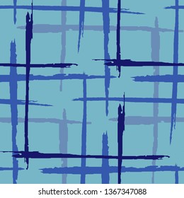 Tartan. Seamless Grunge Stripes. Abstract Texture with Horizontal and Vertical Brush Strokes. Scribbled Grunge Pattern for Chintz, Curtain, Paper. Scottish Ornament. Vector Texture.