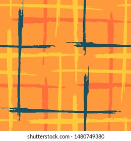 Tartan. Seamless Grunge Stripes. Abstract Texture with Horizontal and Vertical Brush Strokes. Scribbled Grunge Pattern for Print, Cloth, Textile. Scottish Ornament. Vector Texture.