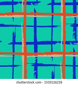 Tartan. Seamless Grunge Stripes. Abstract Texture with Horizontal and Vertical Dry Brush Strokes. Scribbled Grunge Rapport for Wallpaper, Cotton, Textile. Scottish Motiff. Vector Texture.