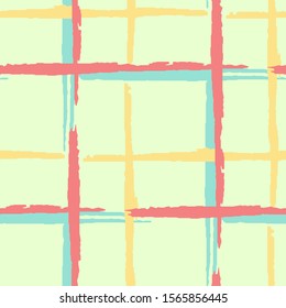 Tartan. Seamless Grunge Stripes. Abstract Texture with Horizontal and Vertical Brush Strokes. Scribbled Grunge Rapport for Dress, Curtain, Paper. Scottish Ornament. Vector Texture.