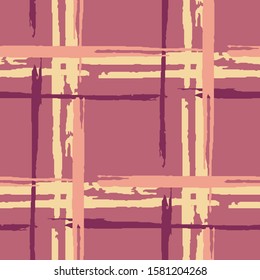 Tartan. Seamless Grunge Stripes. Abstract Texture with Horizontal and Vertical Brush Strokes. Scribbled Grunge Motif for Dress, Paper, Tablecloth. Irish Ornament. Vector Texture.