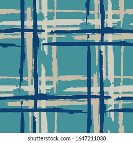Tartan. Seamless Grunge Stripes. Abstract Texture with Horizontal and Vertical Dry Brush Strokes. Scribbled Grunge Motif for Print, Fabric, Textile. Scottish Ornament. Vector Texture.