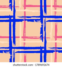 Tartan. Seamless Grunge Stripes. Abstract Texture with Horizontal and Vertical Dry Brush Strokes. Scribbled Grunge Pattern for Print, Cloth, Fabric. Scottish Motiff. Vector Texture.