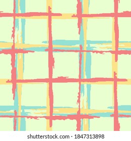 Tartan. Seamless Grunge Stripes. Abstract Texture with Horizontal and Vertical Brush Strokes. Scribbled Grunge Motif for Print, Fabric, Textile. Scottish Ornament. Vector Texture.