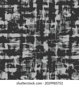 Tartan. Seamless Grunge Texture with Crossing Brush Strokes for Print, Upholstery, Cloth. Rustic Check Texture. Vector Seamless Kilt Texture black background. 