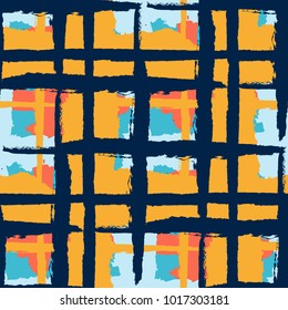 Tartan. Seamless Grunge Texture with Hand Painted Crossing Brush Strokes for Print, Upholstery, Cloth. Rustic Check Texture. Vector Seamless Plaid. Scottish 
Ornament
