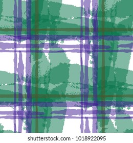 Tartan. Seamless Grunge Texture with Hand Painted Crossing Stripes for Wrapping Paper, Linen, Sportswear. Rustic Check Texture. Vector Seamless Tartan.