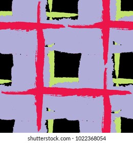 Tartan. Seamless Grunge Texture with Hand Painted Crossing Lines for Wrapping Paper, Linen, Sportswear. Rustic Check Texture. Vector Seamless Plaid Texture.