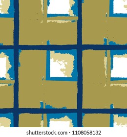 Tartan. Seamless Grunge Texture with Hand Painted Crossing Lines for Print, Upholstery, Cloth. Rustic Check Texture. Vector Seamless Kilt Texture. Scottish 
Ornament