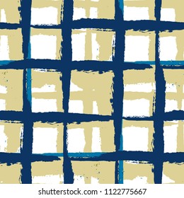 Tartan. Seamless Grunge Texture with Hand Painted Crossing Brush Strokes for Print, Upholstery, Textile. Rustic Check Texture. Vector Seamless Kilt Texture. Scottish 
Ornament