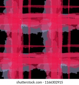 Tartan. Seamless Grunge Texture with Hand Painted Crossing Brush Strokes for Print, Linen, Cloth. Rustic Check Texture. Vector Seamless Plaid Texture.